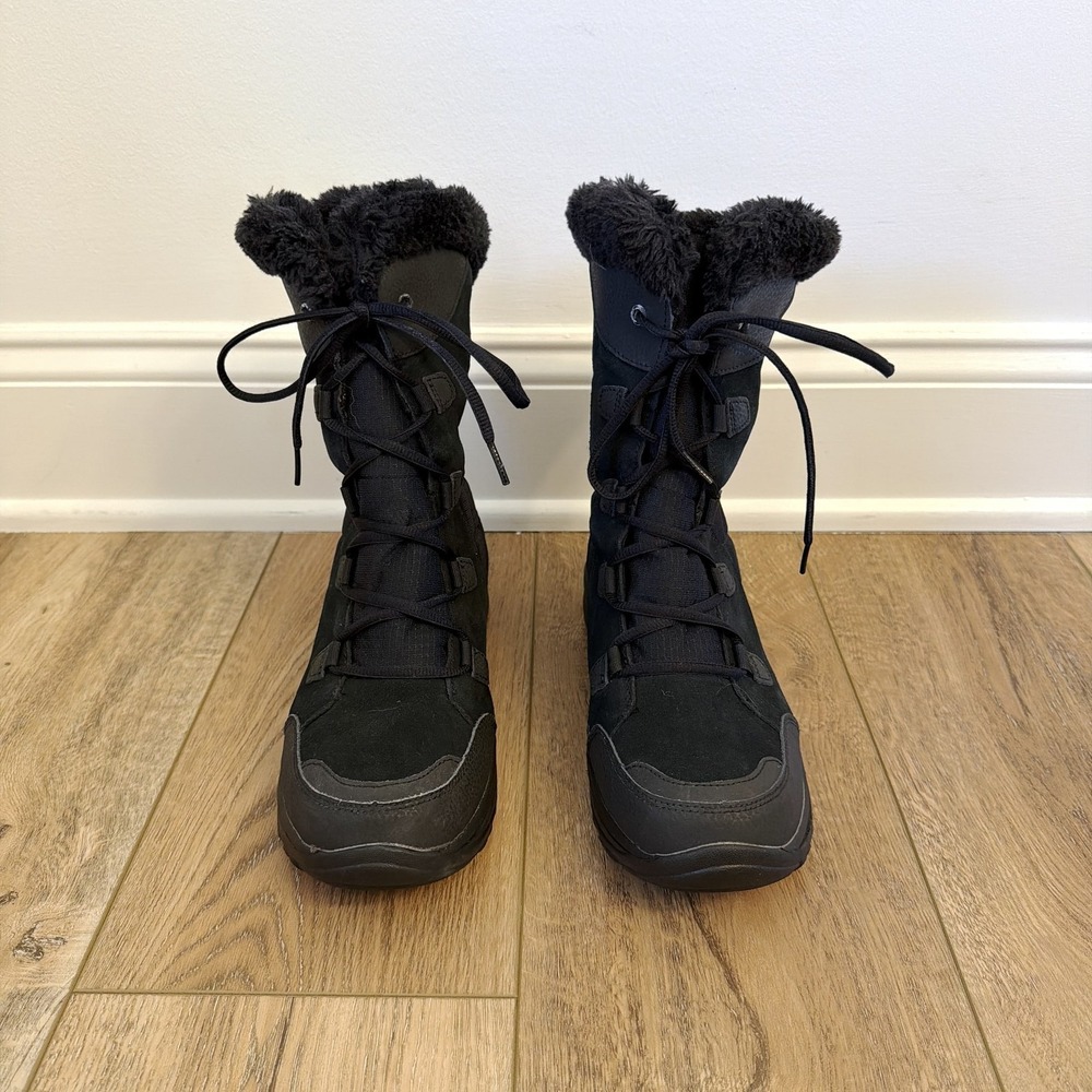 Columbia Women's Ice Maiden Snow Boots Black 9.5 Suede Waterproof Faux Fur EUC